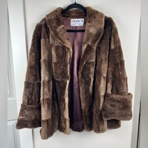 Vintage Brown Patchwork Fur Coat Mid Length 70s Vibe